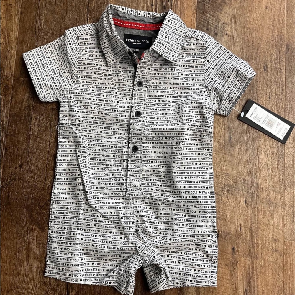 Kenneth Cole Baby Romper with Black and White Print